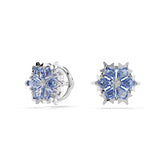 Magic stud earrings, Snowflake, Blue, Rhodium plated